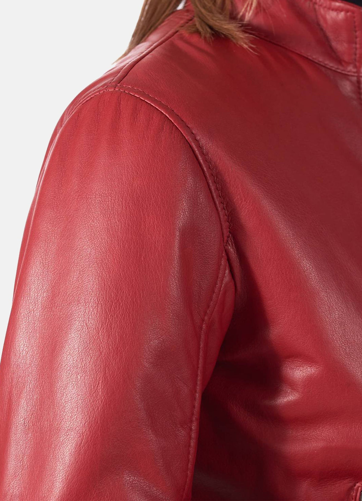 Womens oft Red Bomber Leather Jacket