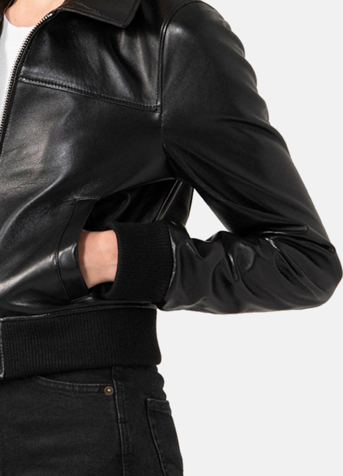 Womens hiny Black Biker Leather Jacket