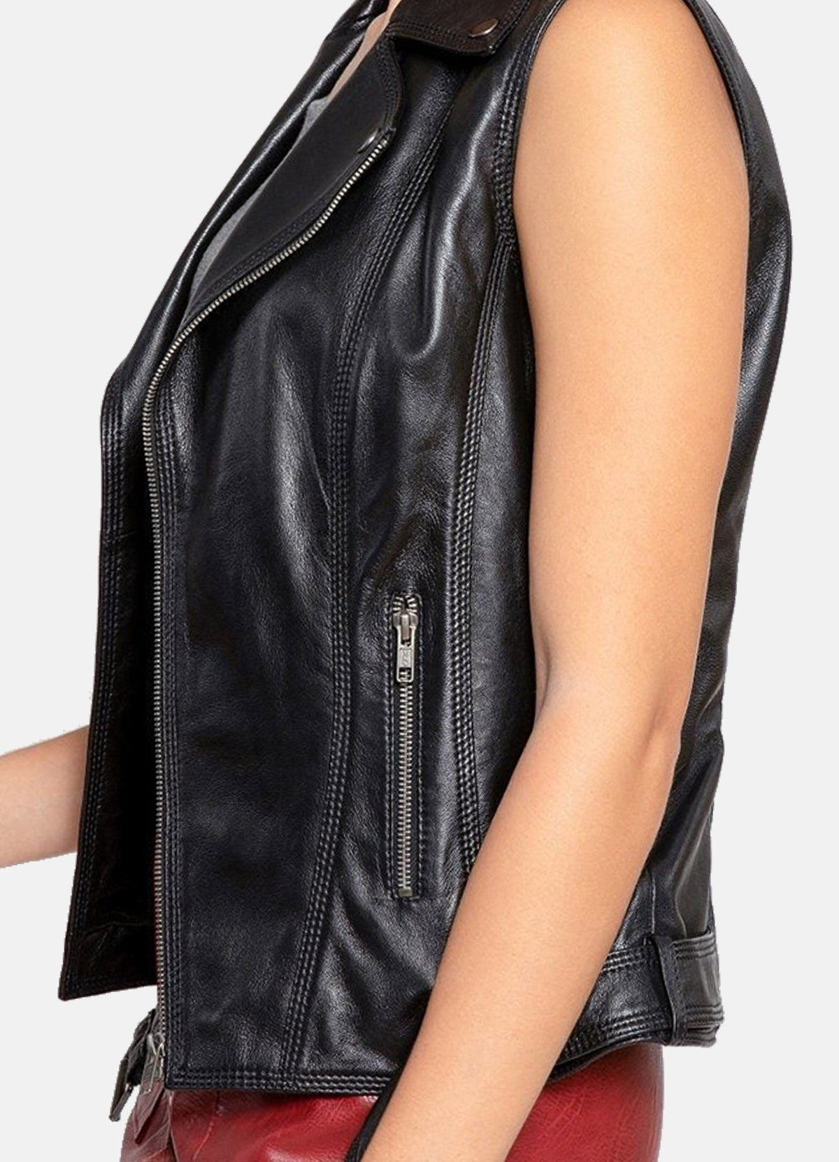Womens hiny Black Biker Leather Vest