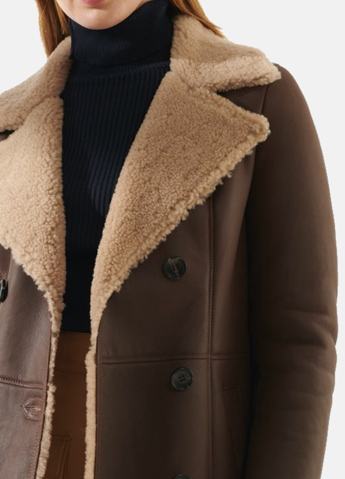 Womens oft Brown Shearling Leather Coat