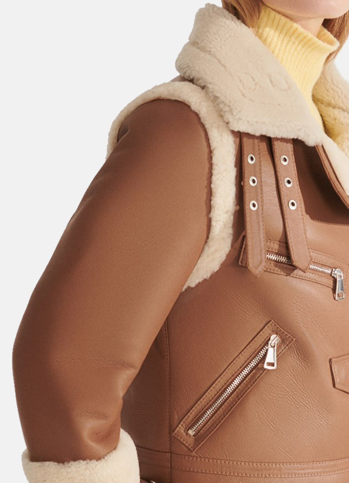 Womens ports Brown Shearling Leather Jacket