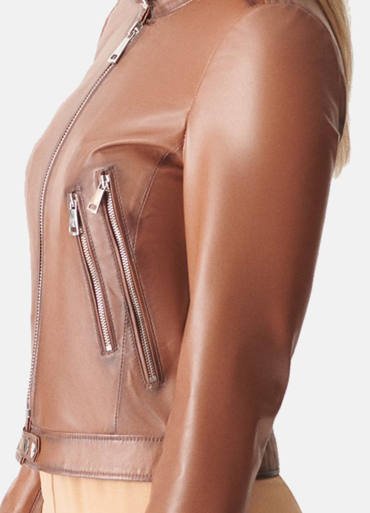 Womens limfit Brown Biker Leather Jacket