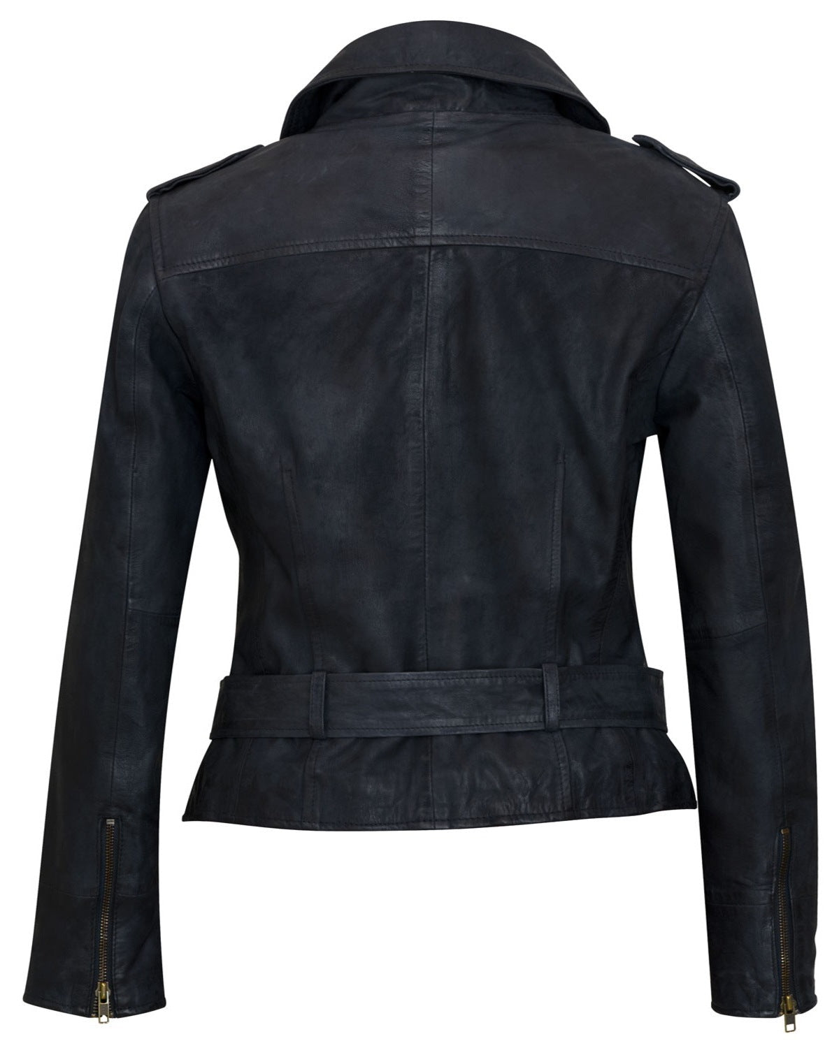 Womens  Navy Blue Leather Biker Jacket