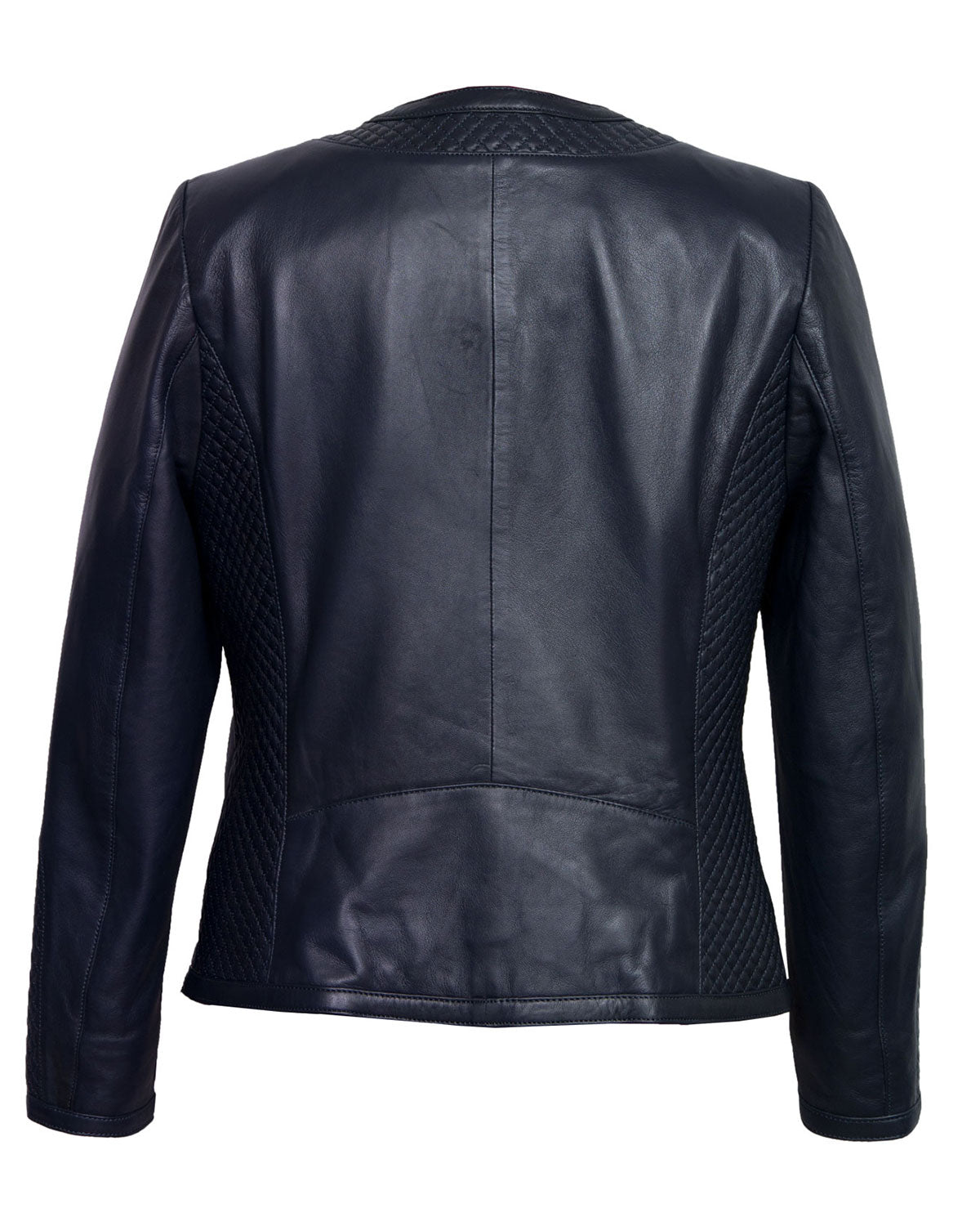 Womens  Navy Quilted Leather Jacket
