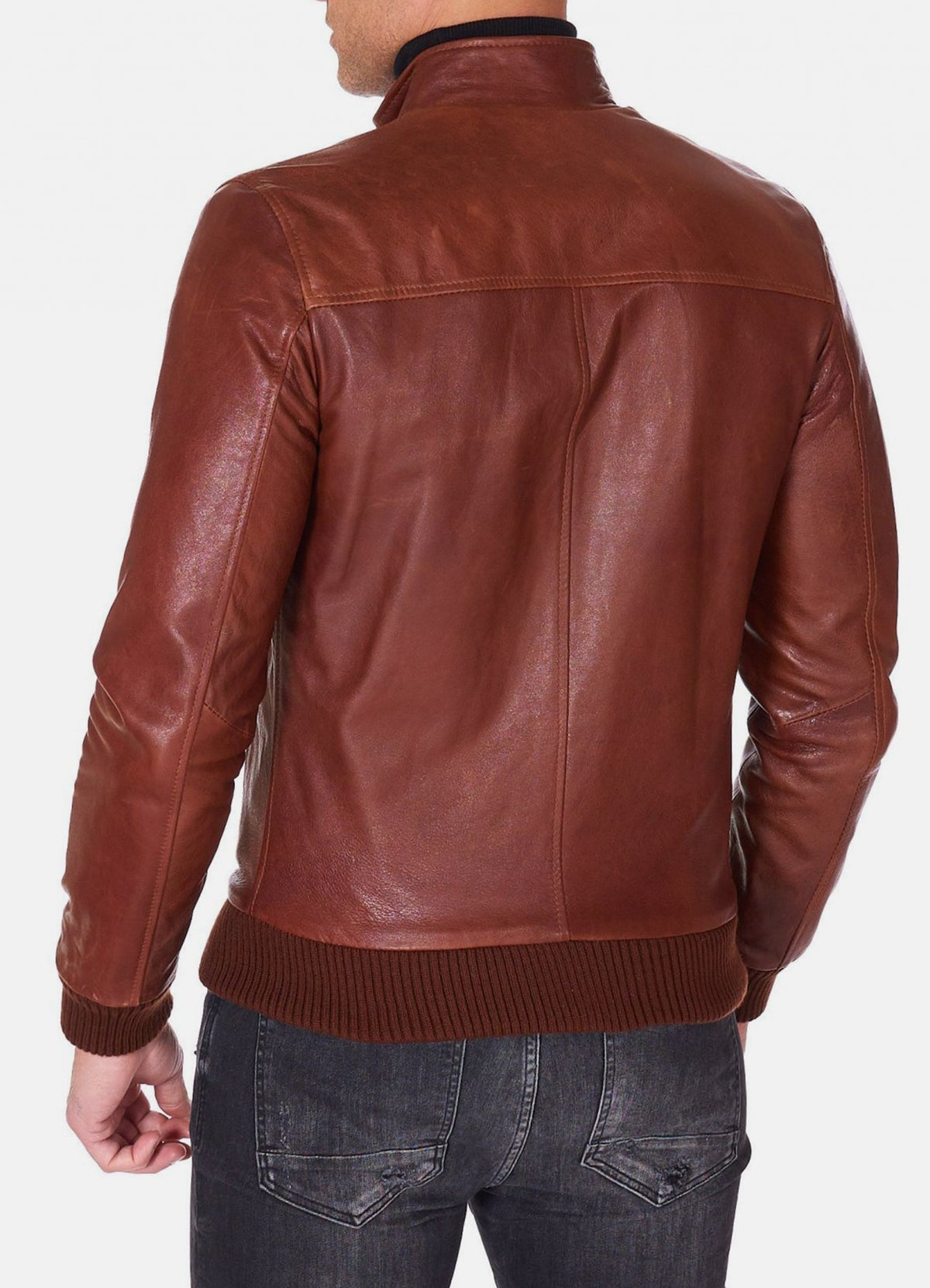 Mens hiny Brown Bomber Leather Jacket