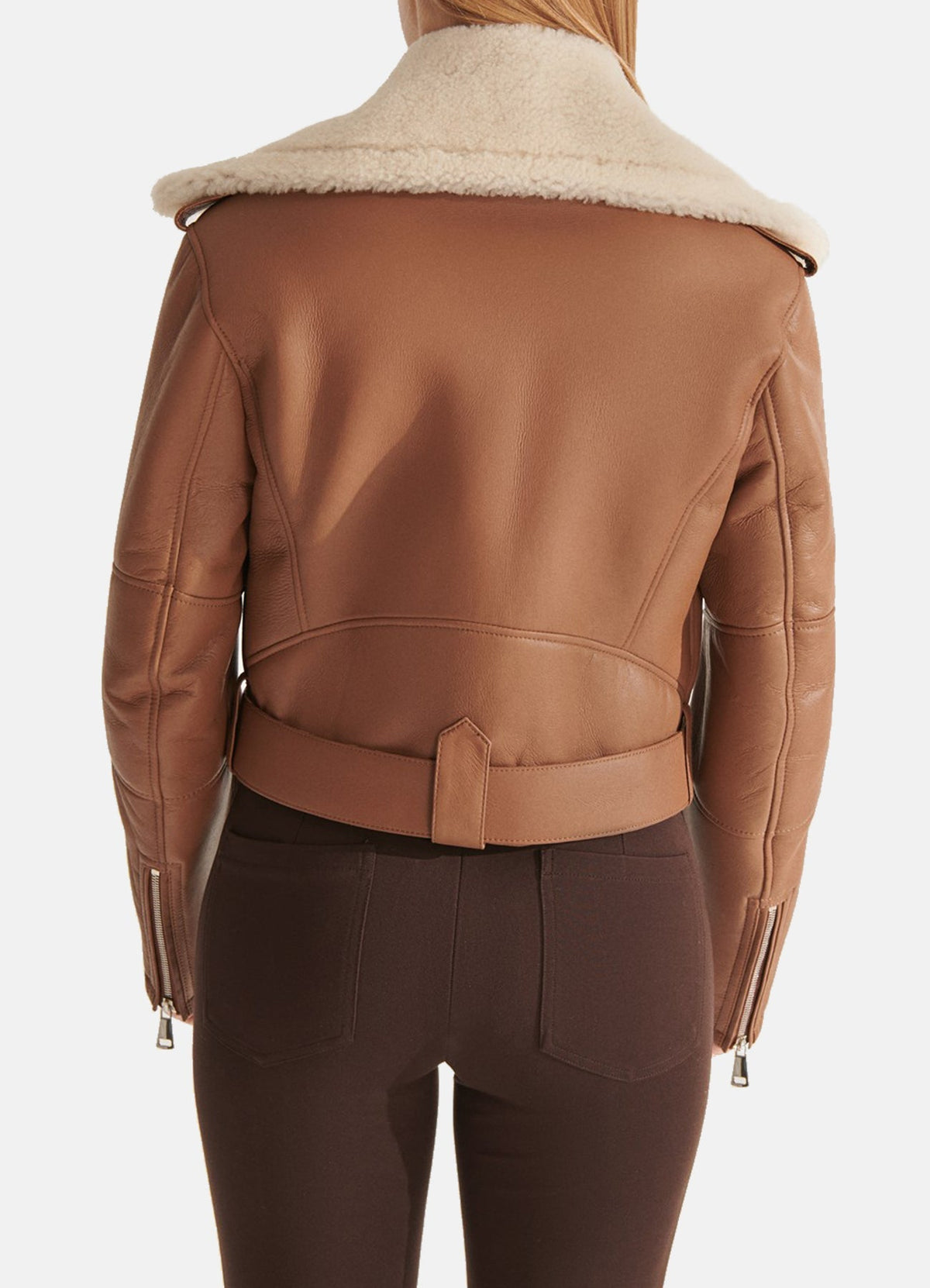 Womens hort Length Tan Shearling Leather Jacket
