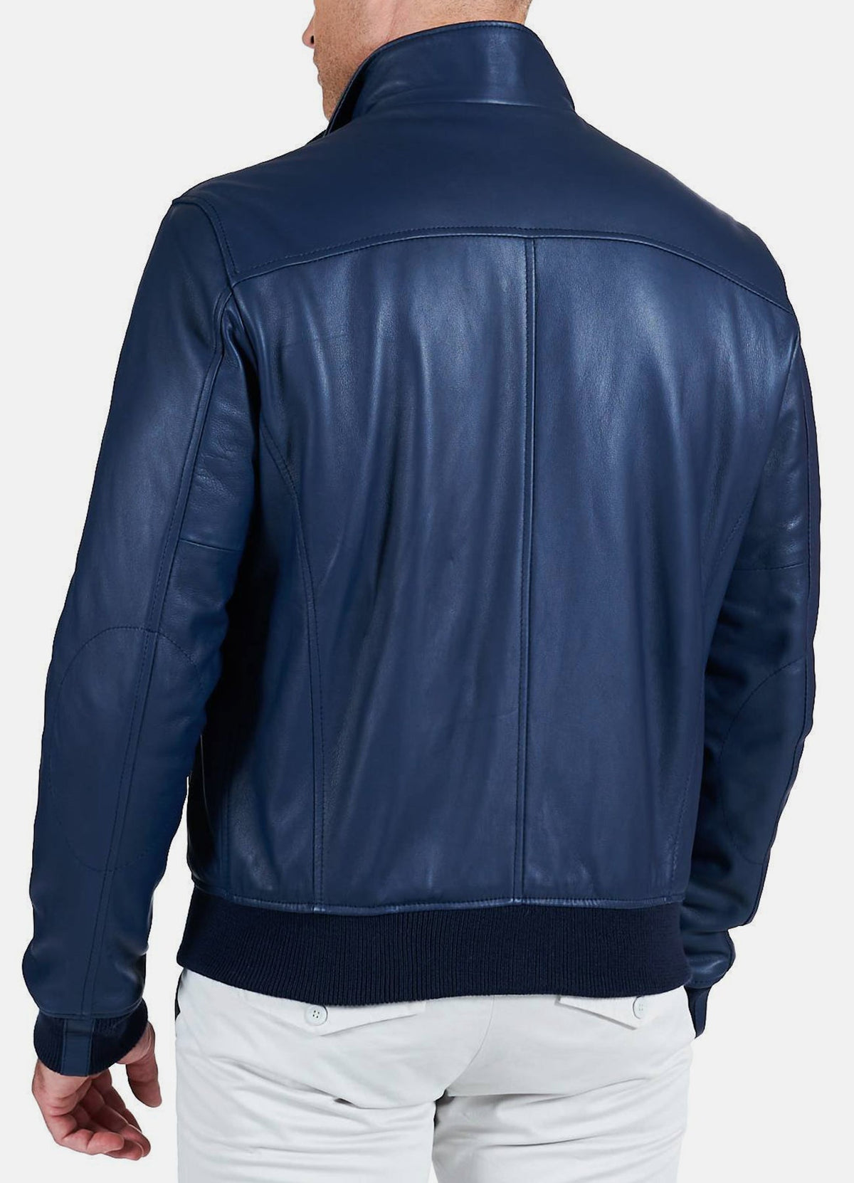 Mens hiny Blue Bomber Leather Jacket