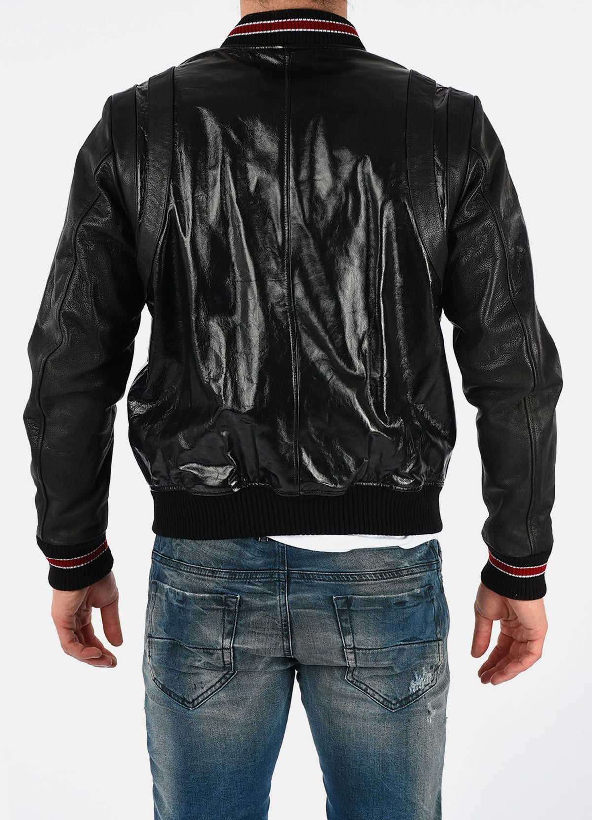 Mens hiny Black Varsity Leather Jacket