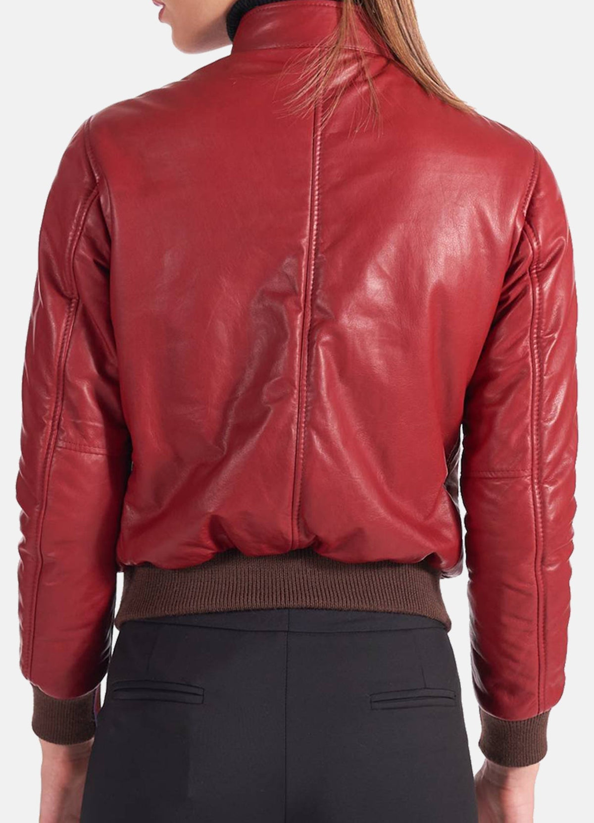 Womens oft Red Bomber Leather Jacket