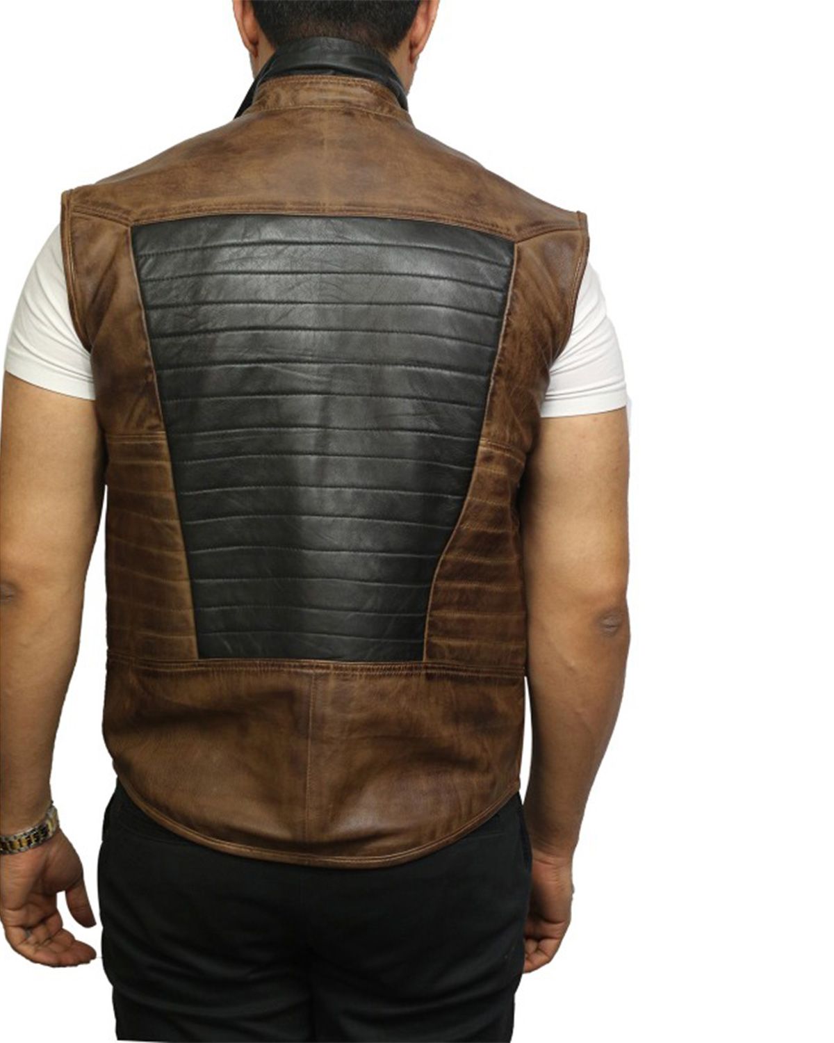 Mens Black and Brown Body Warmer Leather Vest