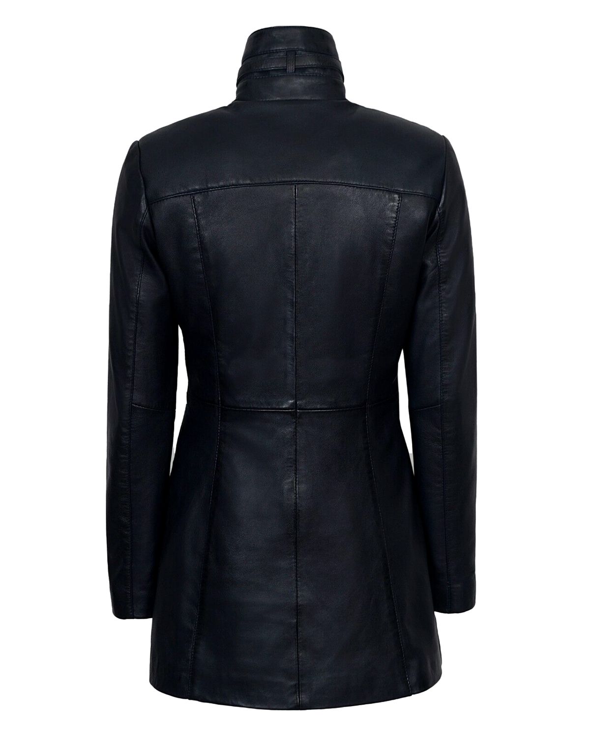 Womens Gothic Style Mid Length Real Sheepskin Leather Coat