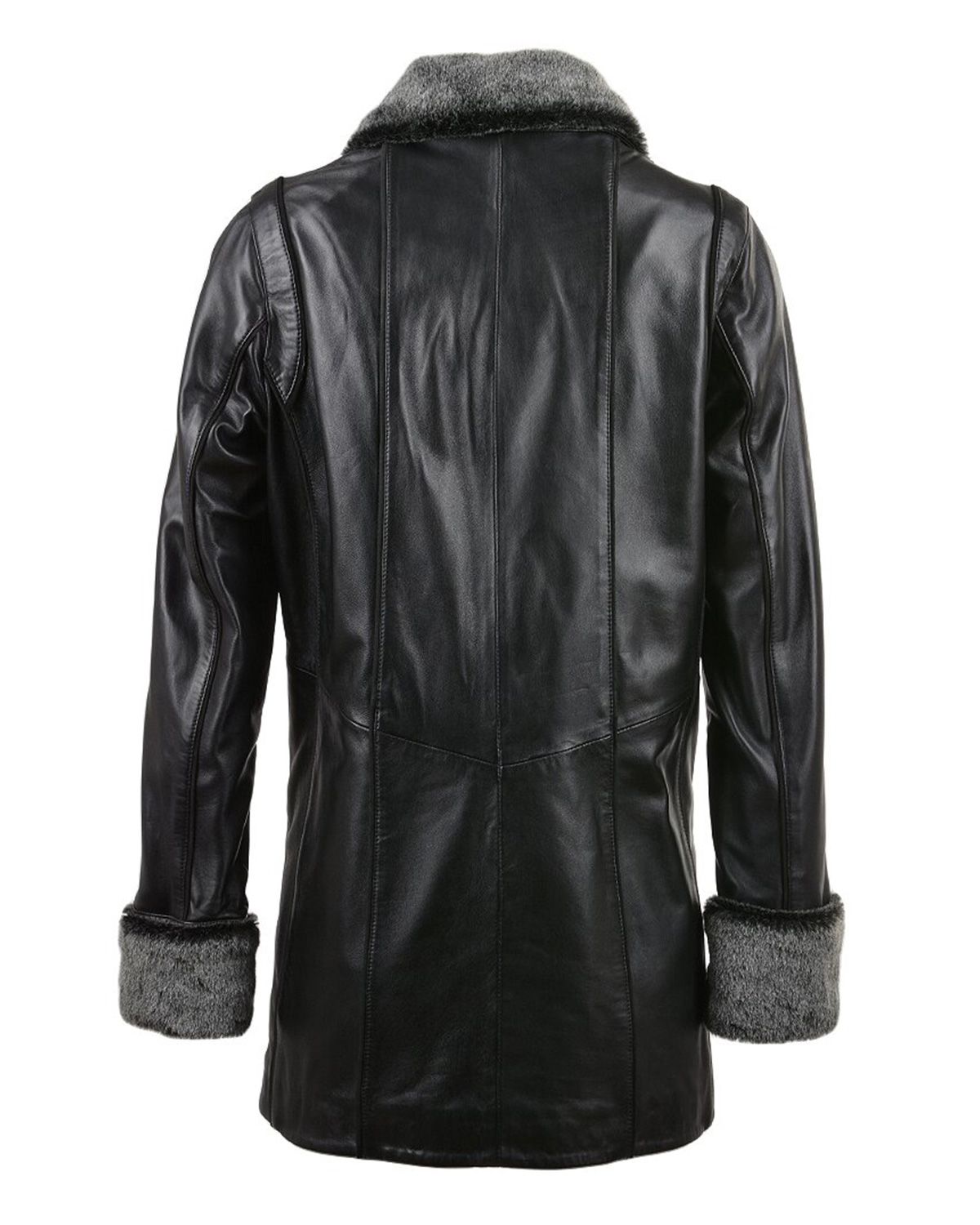 Womens Fur Collar Real Leather Coat