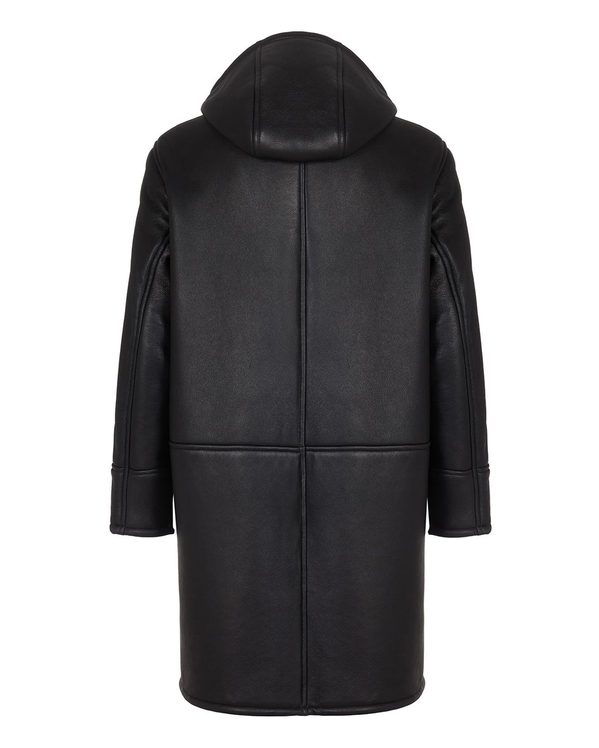 Mens Black Hooded Real Leather Coat