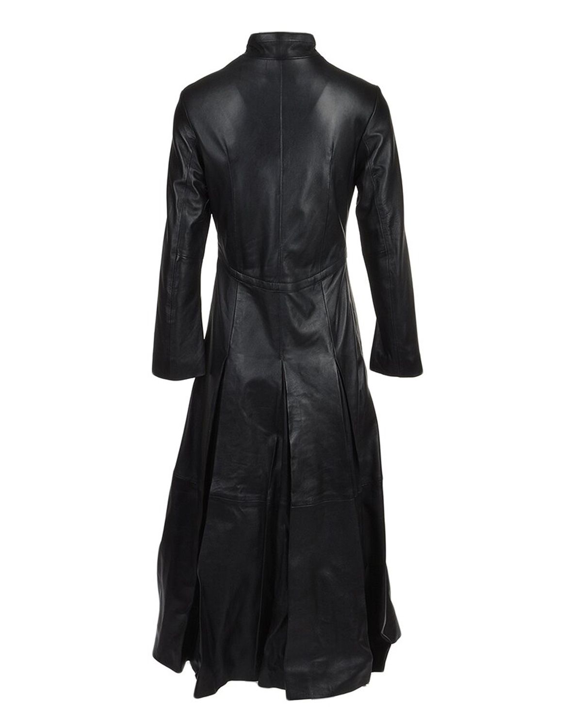 Womens Black Long Length Real Sheepskin Leather Gothic Coat