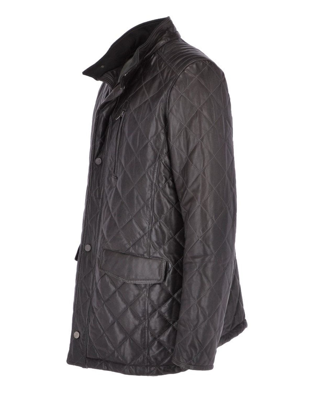 Mens Diamond Quilted Black Leather Coat