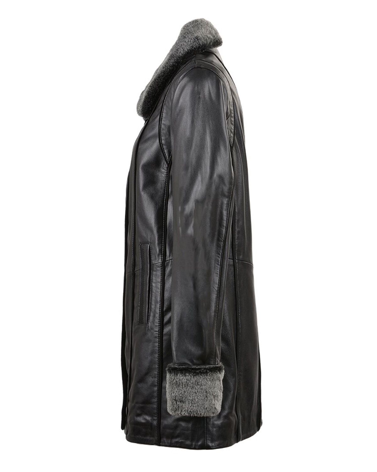 Womens Fur Collar Real Leather Coat