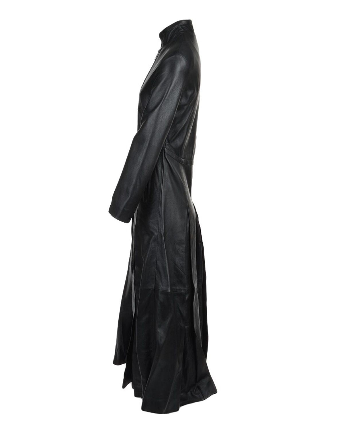 Womens Black Long Length Real Sheepskin Leather Gothic Coat