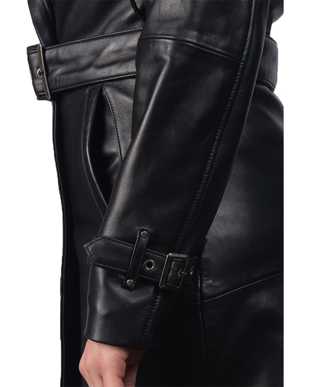 Womens Hooded Real Leather Long Trench Coat