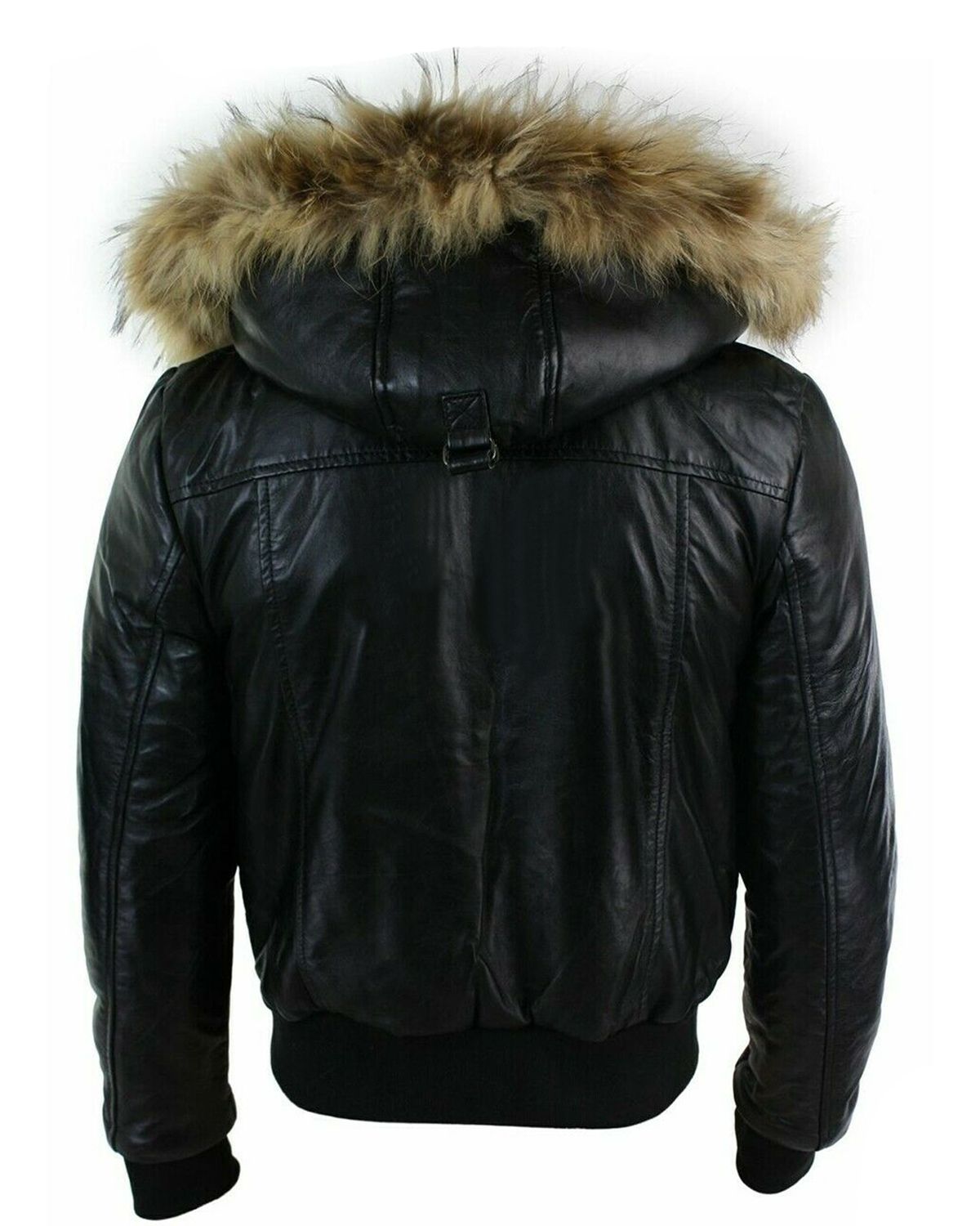 Mens Puffer Hooded Bomber Leather Jacket
