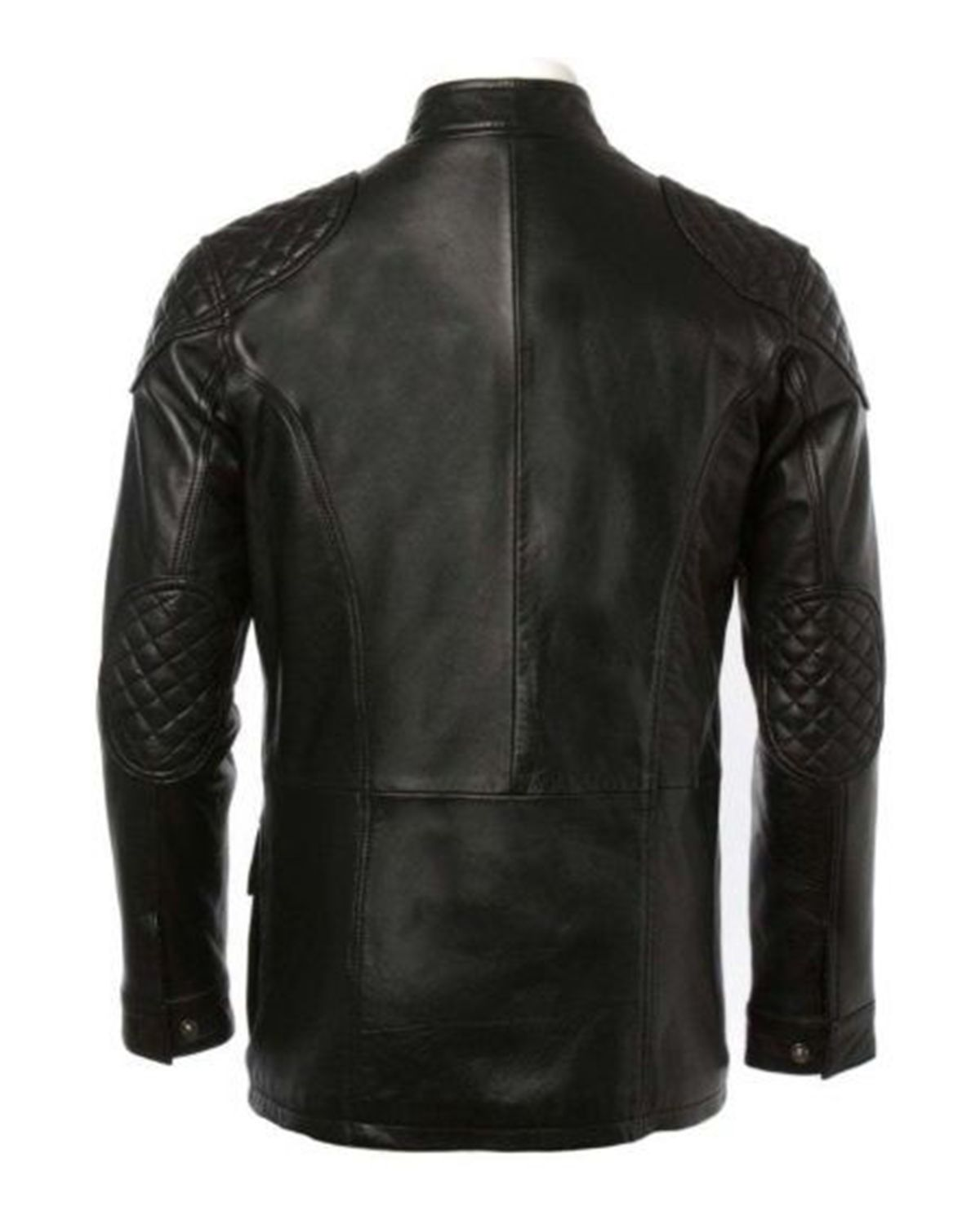 Mens Four Pocket Cafe Racer Long Hip Length Leather Jacket
