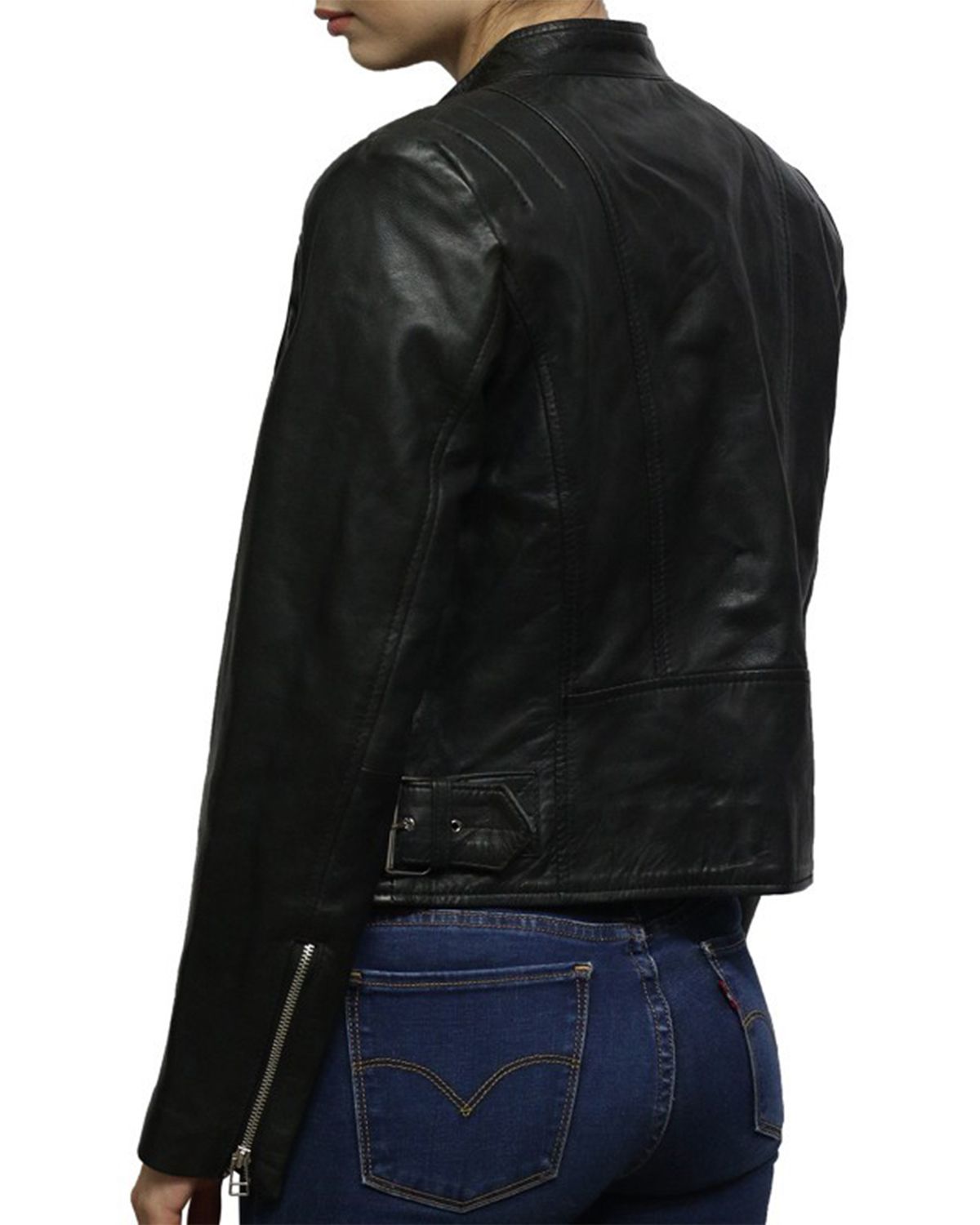 Womens Black Short Length Biker Jacket