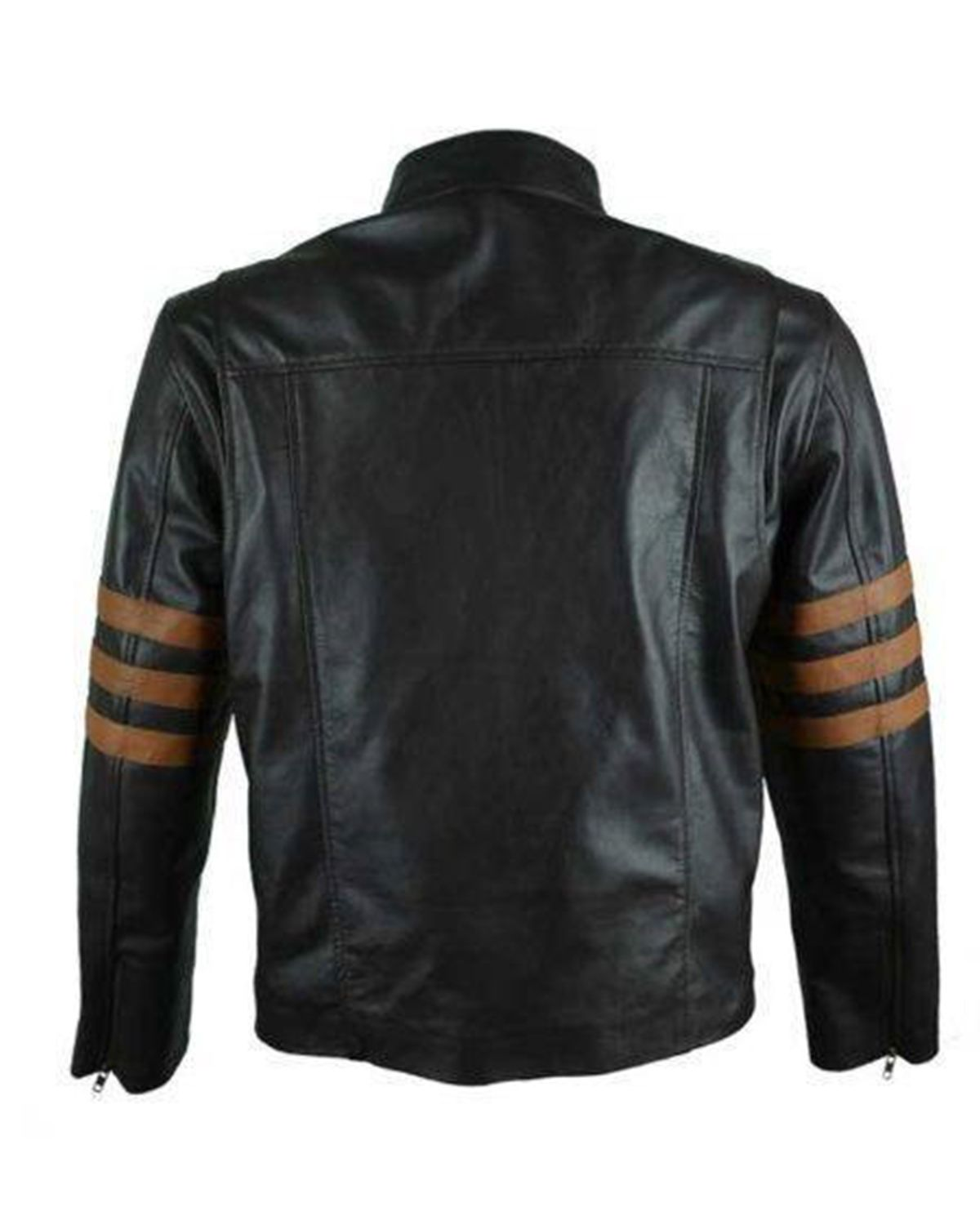 Mens Black Cafe Racer With Brown Stripes Leather Jacket