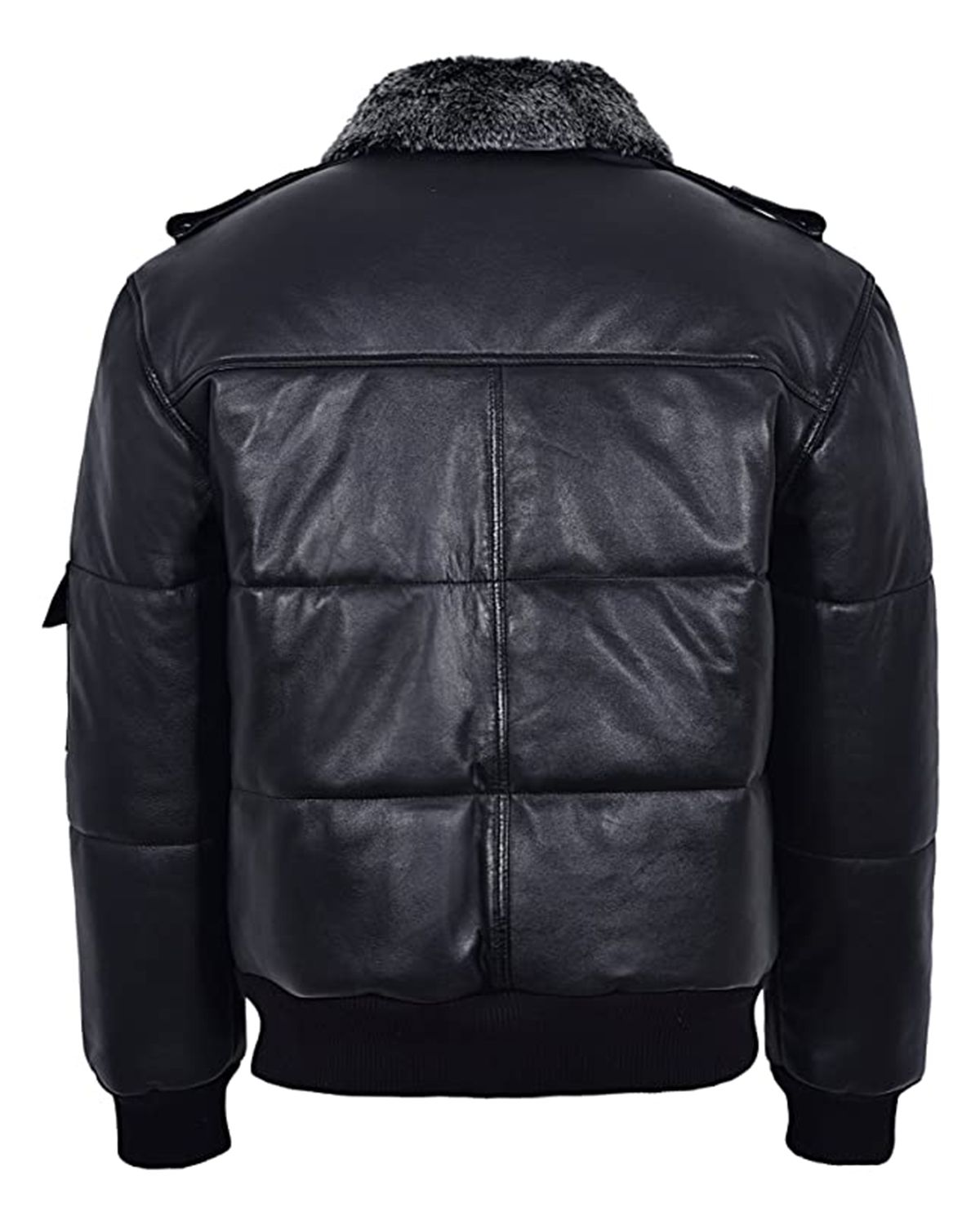 Mens Puffer Black Fur Collar Bomber Jacket