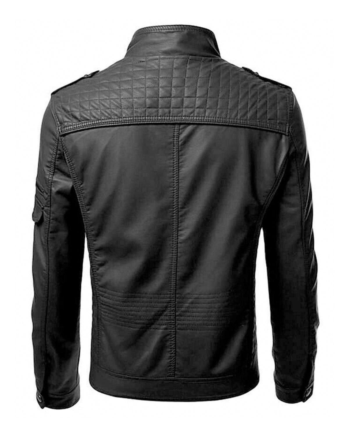 Mens Black Slim Fit Biker Real Leather Jacket