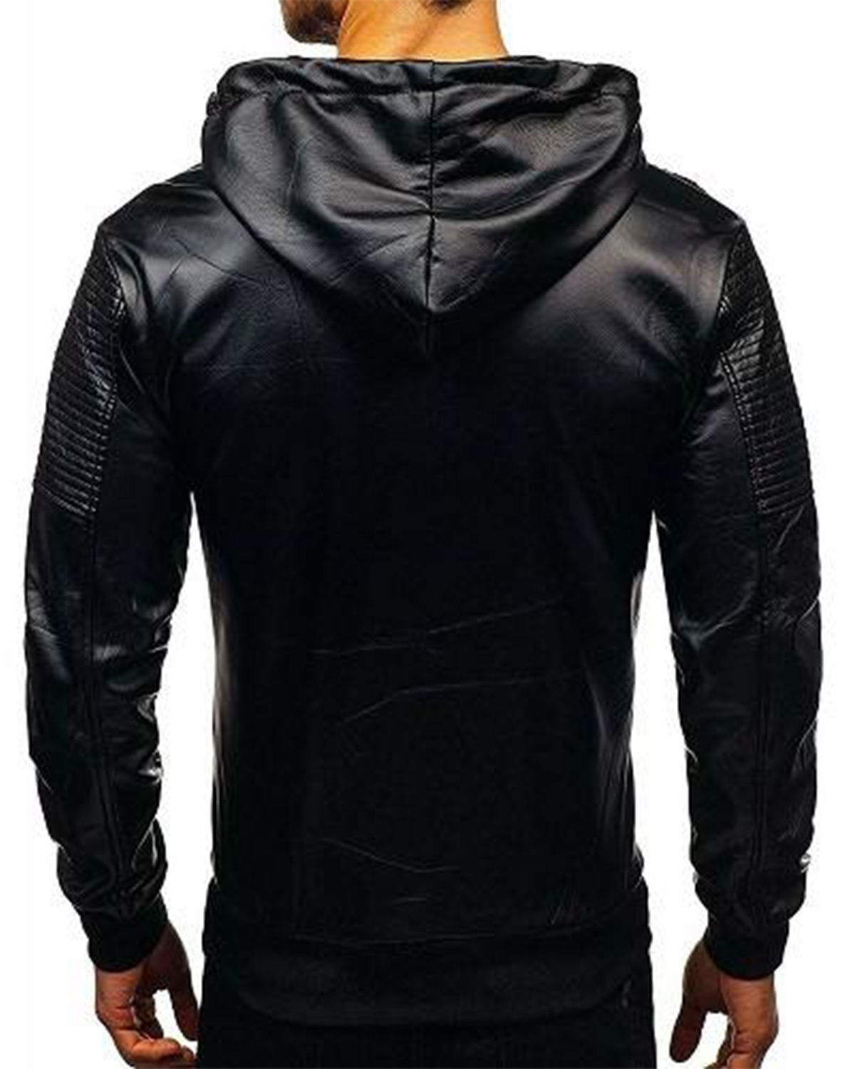 Mens Black Hooded Cafe Racer Leather Jacket