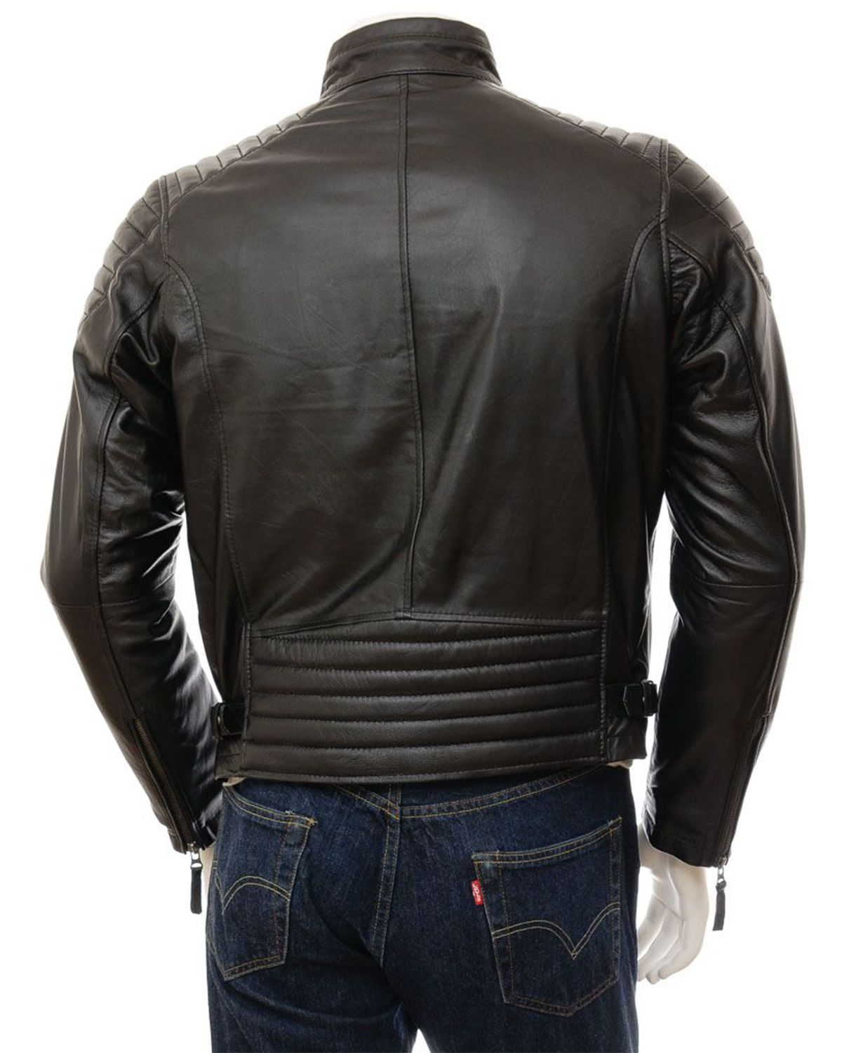 Mens Quilted Shoulder Classic Cafe Racer Motorcycle Jacket