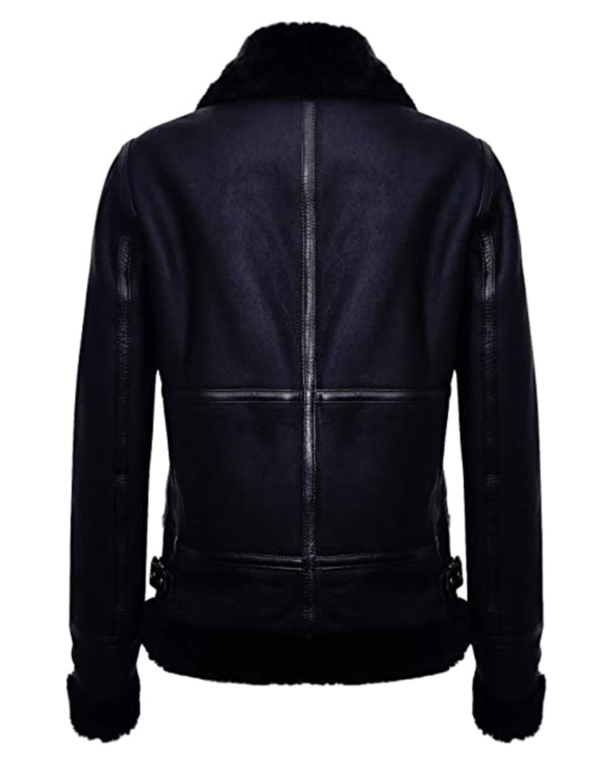 Womens Black Aviator Biker Genuine Sheepskin Leather Jacket
