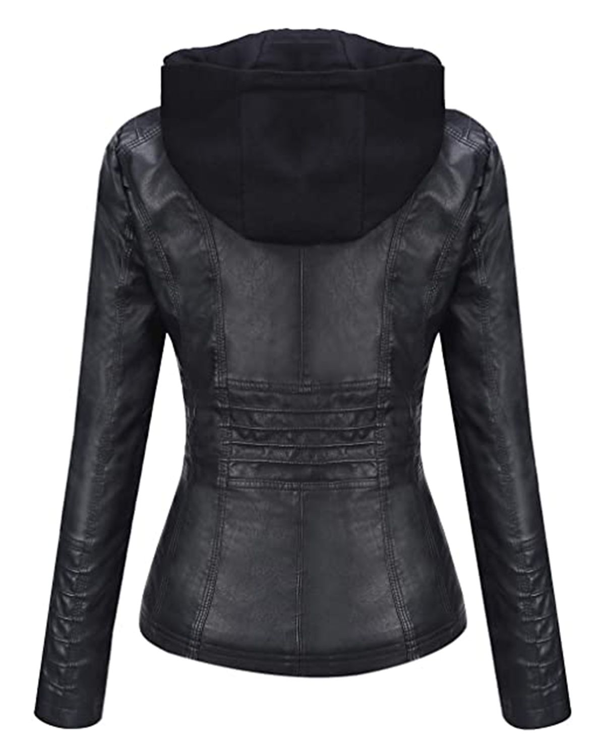 Womens Removable Hood Slim Fit Biker Real Leather Jacket
