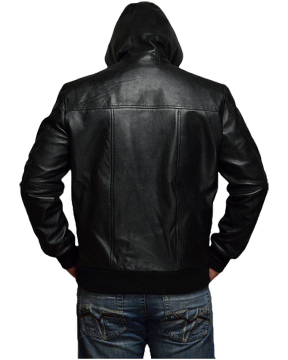 Mens Hooded Black Biker Real Sheepskin Leather Jacket