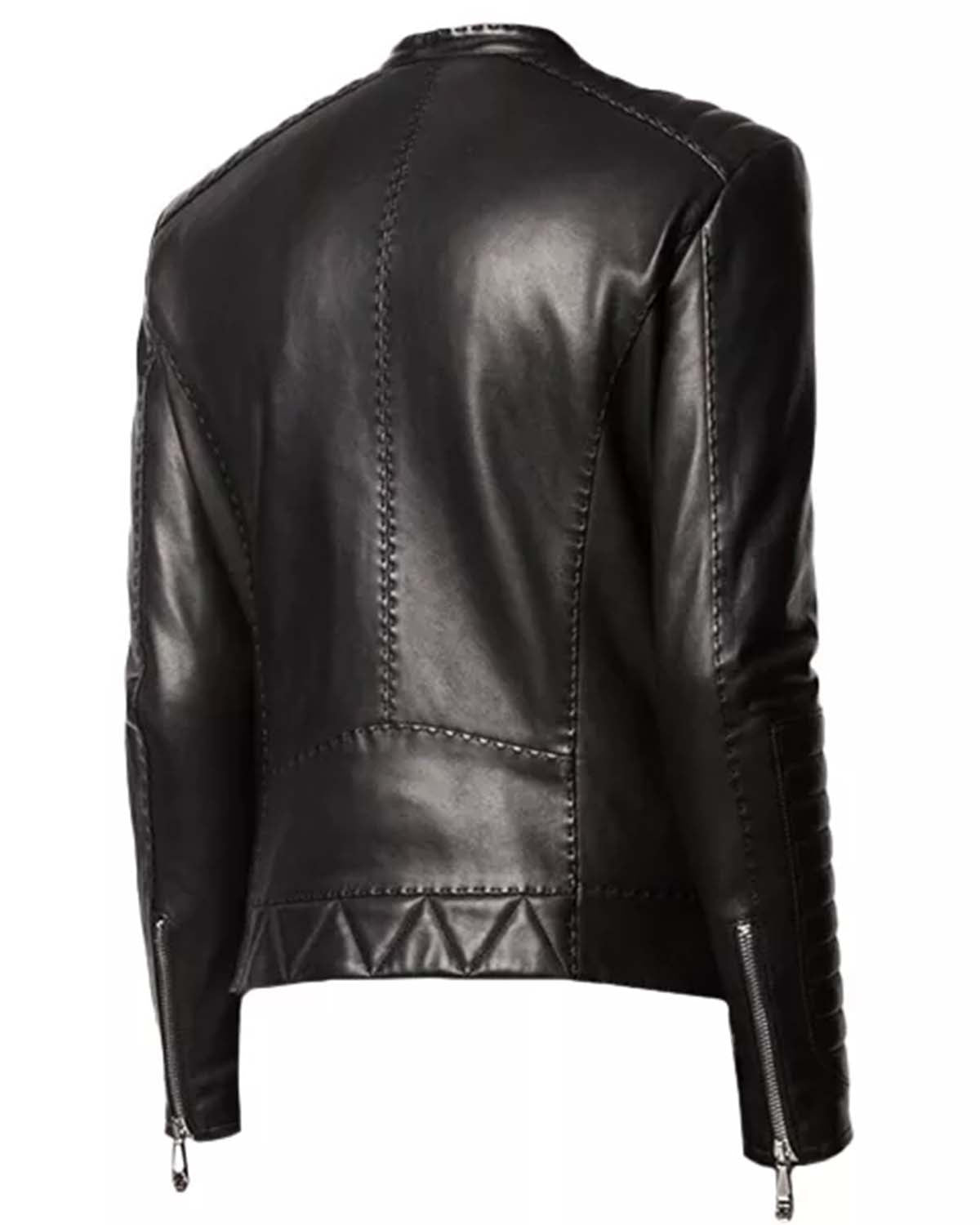 Mens Black Quilted Leather Jacket Cafe Racer