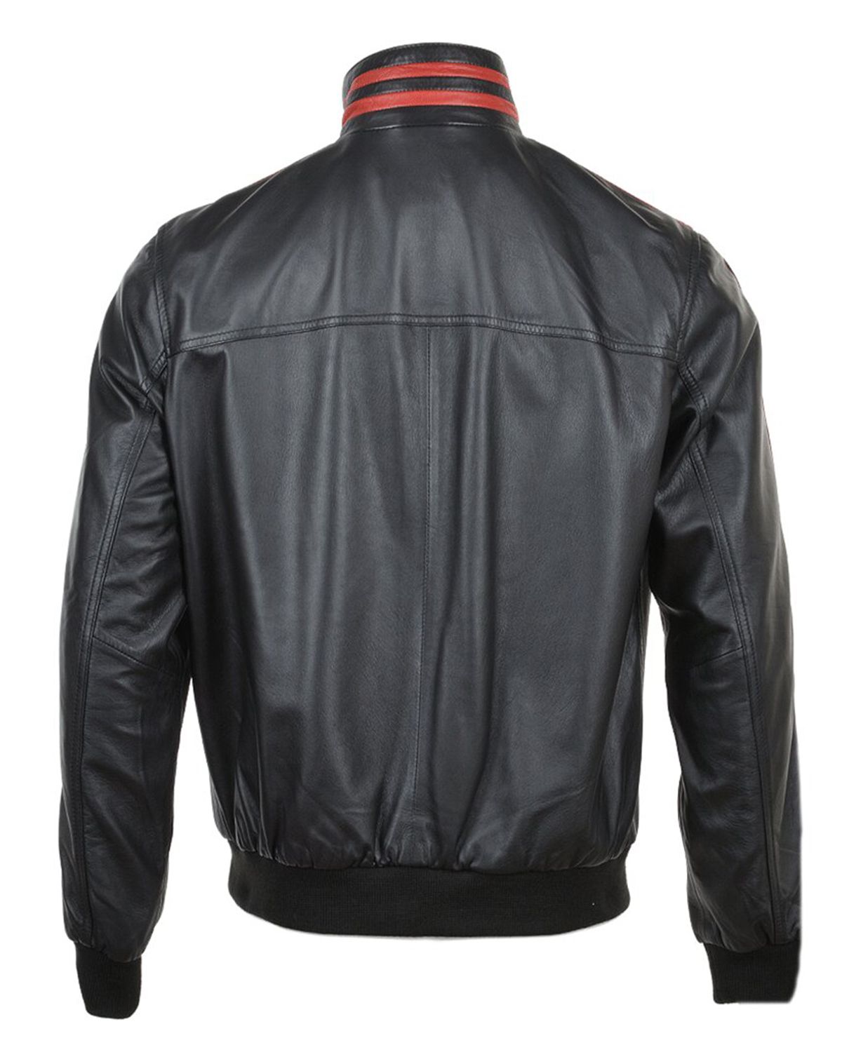 Mens Striped Collar Leather Bomber Jacket