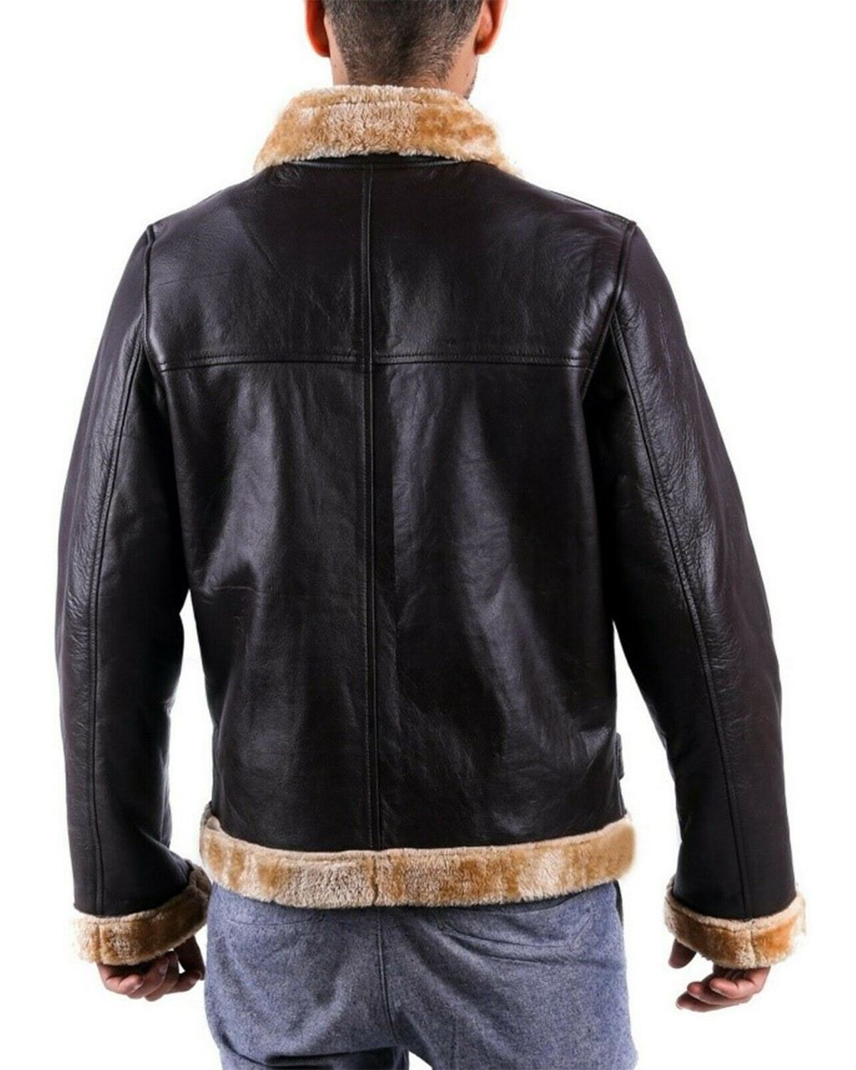 Mens Brown Fur Shearling Leather Jacket