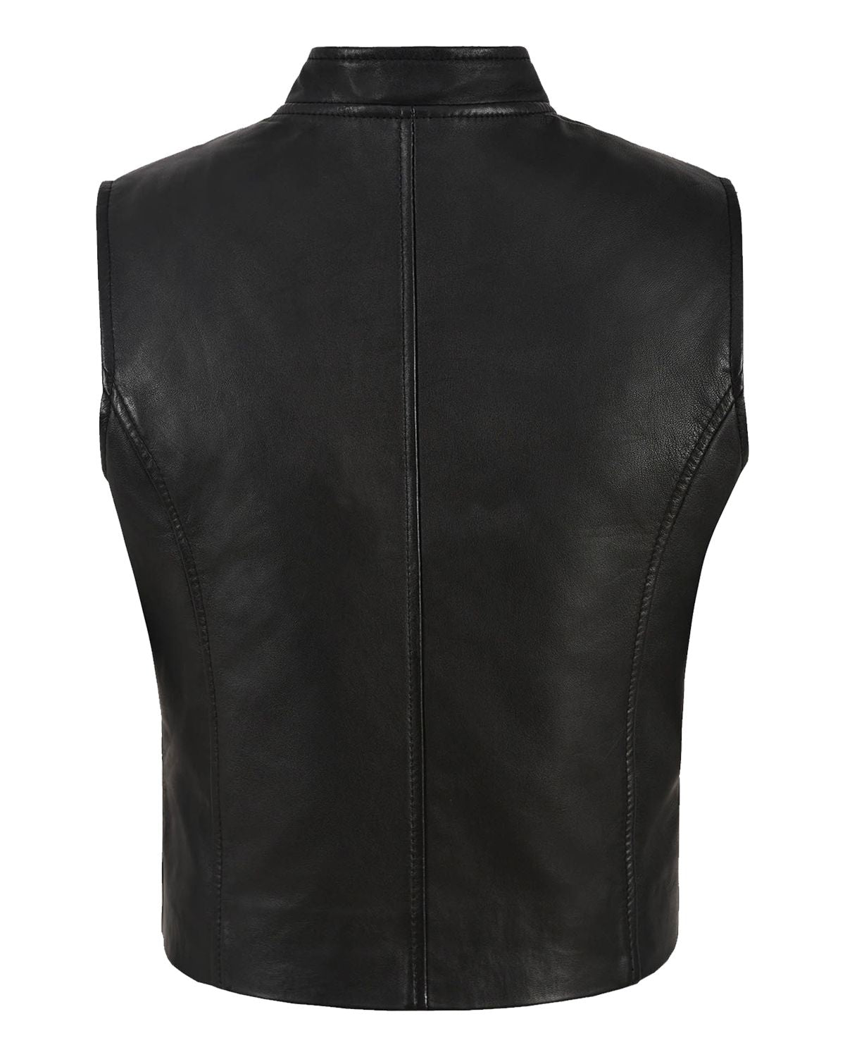 Womens Black Punk Biker Real Sheepskin Leather Vest