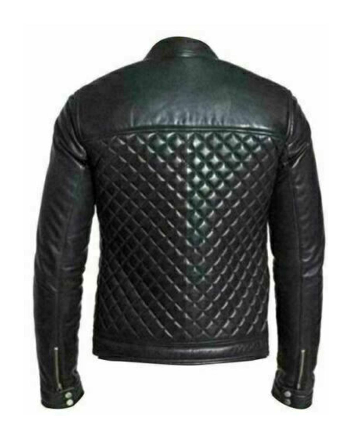 Mens Quilted Black Cafe Racer Real Sheepskin Leather Jacket