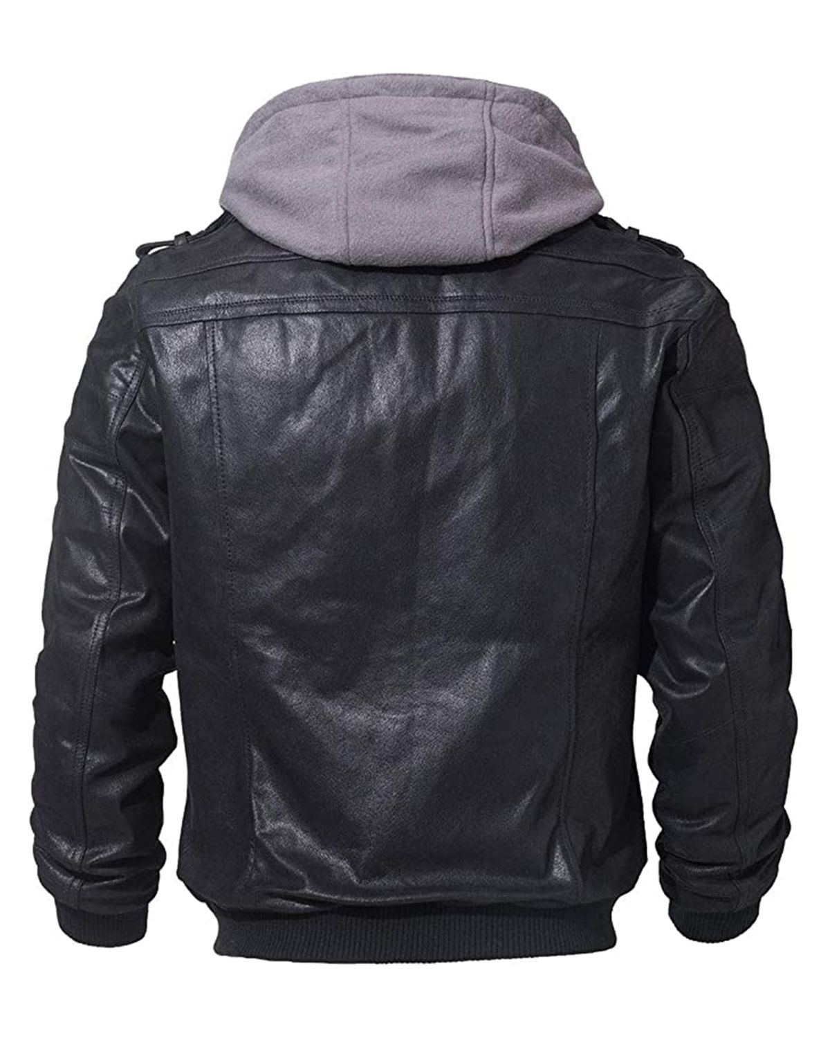 Mens Detachable Hooded Biker Motorcycle Leather Jacket