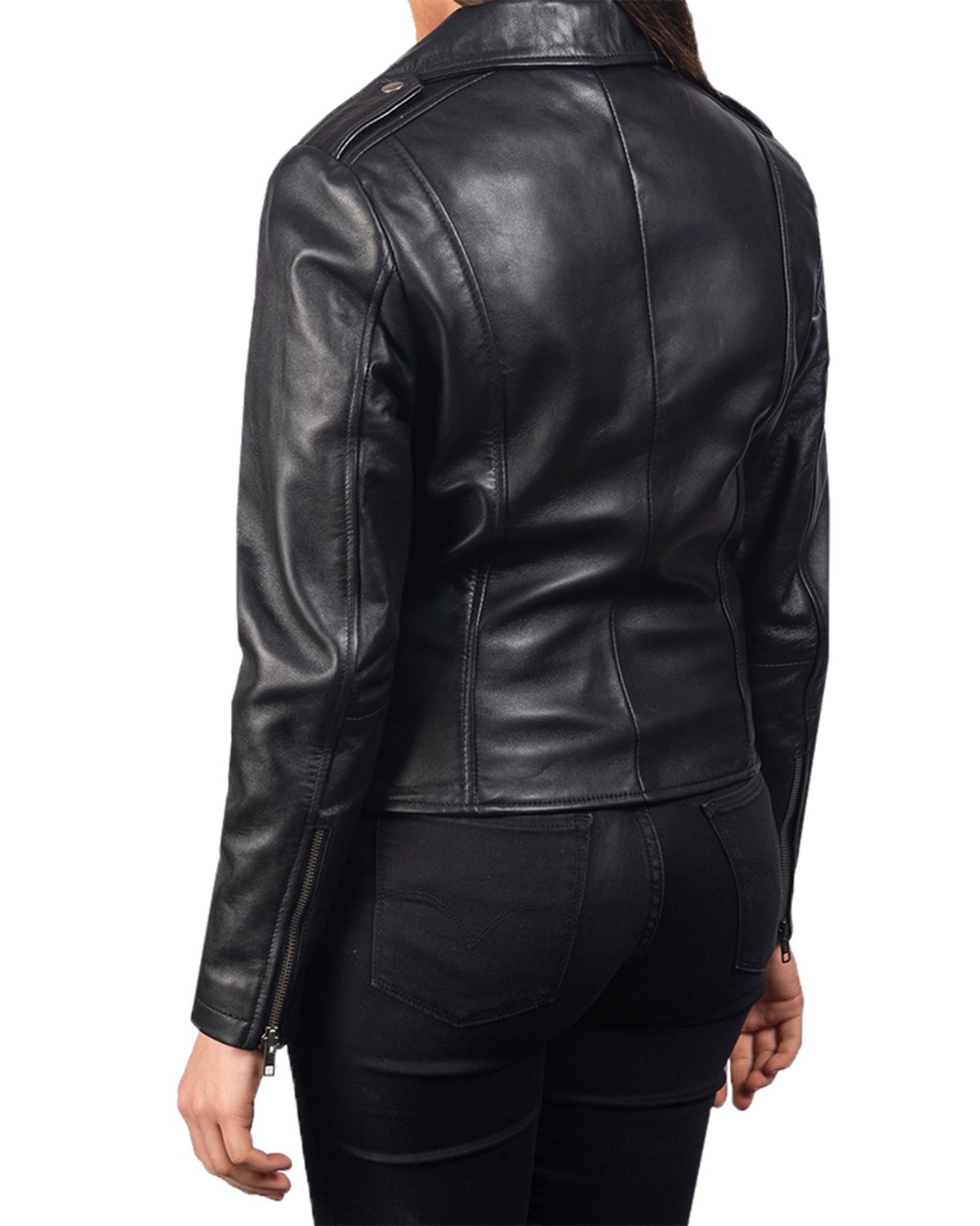 Womens Notch Collar Stylish Biker Leather Jacket