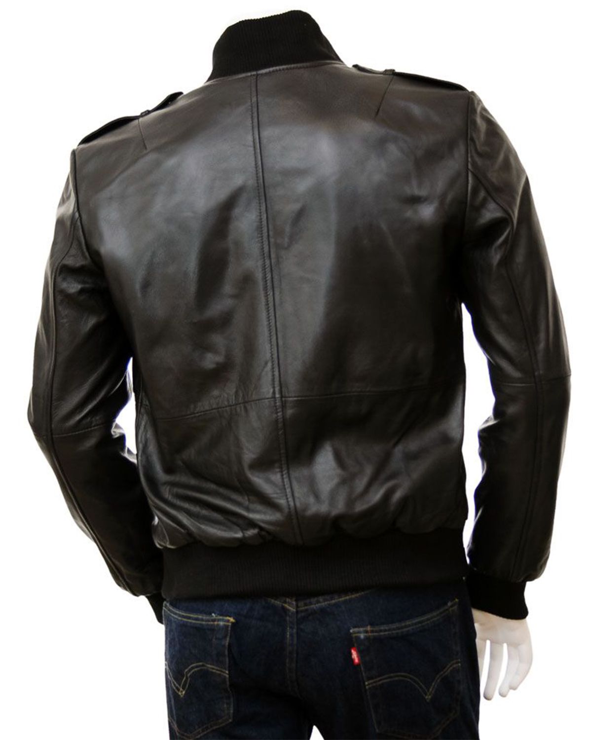 Mens Epaulettes Shoulder Stylish Bomber Leather Jacket