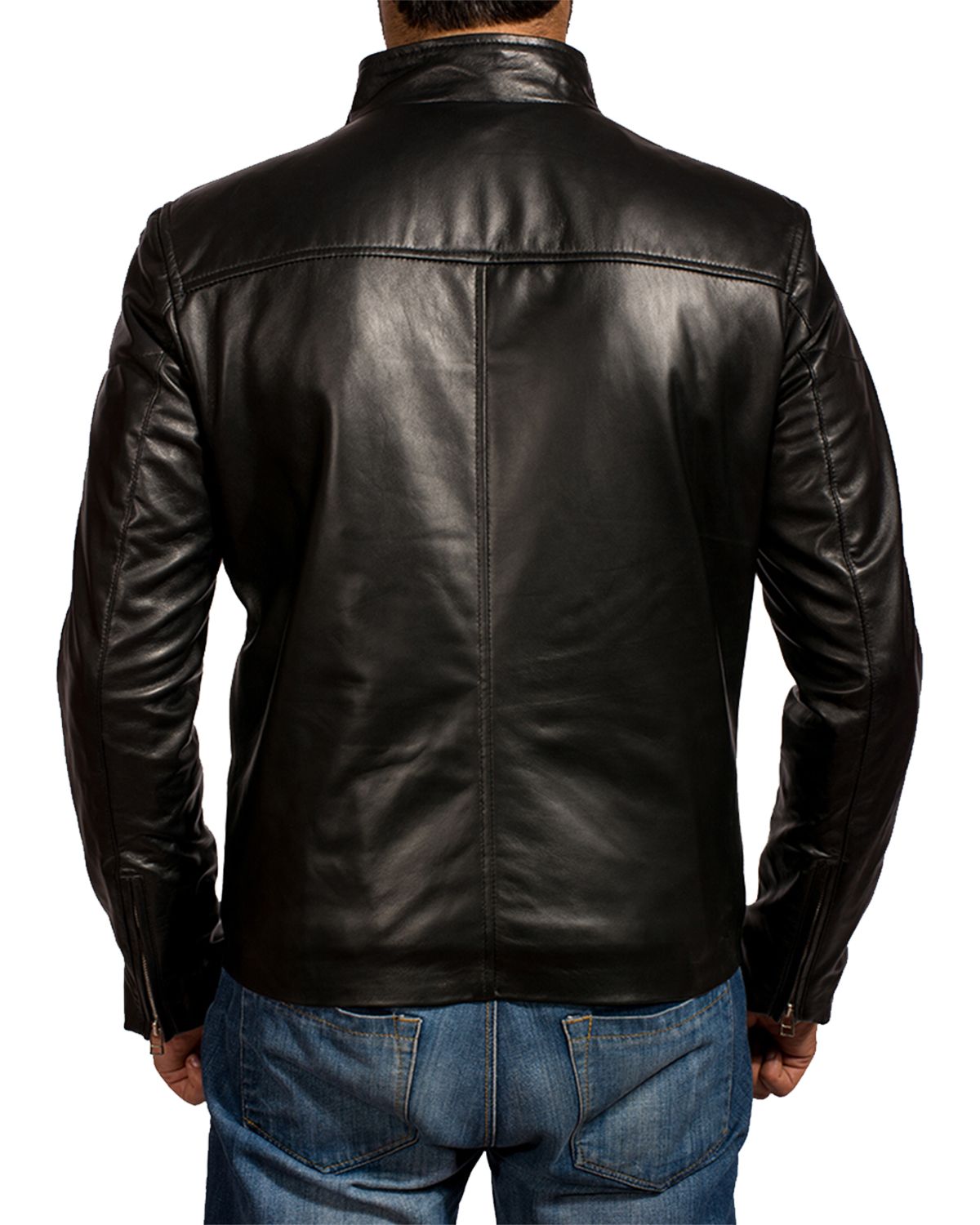 Mens Creame Stripes Black Biker Leather Jacket