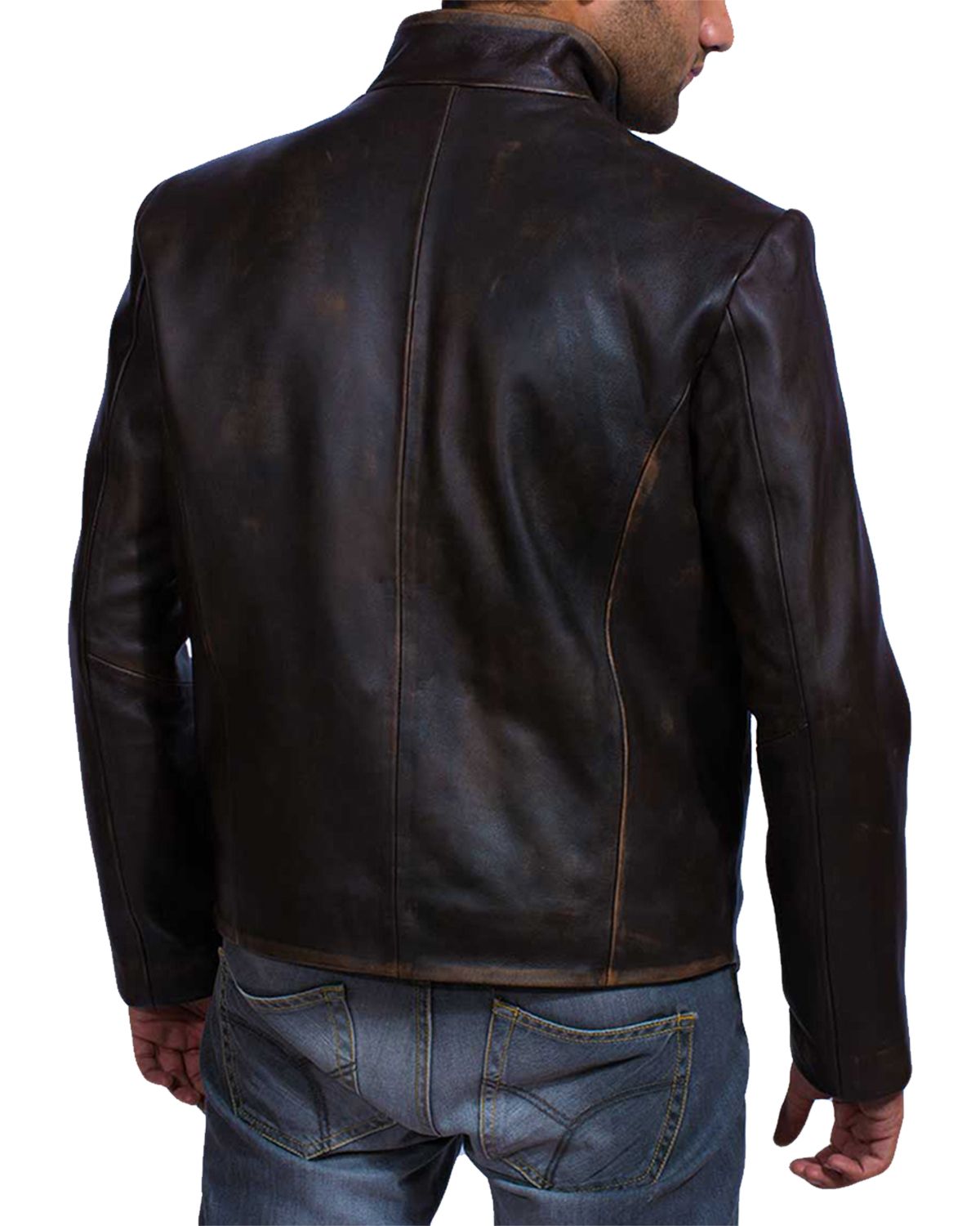 Mens Distressed Darkish Brown Biker Style Leather Jacket