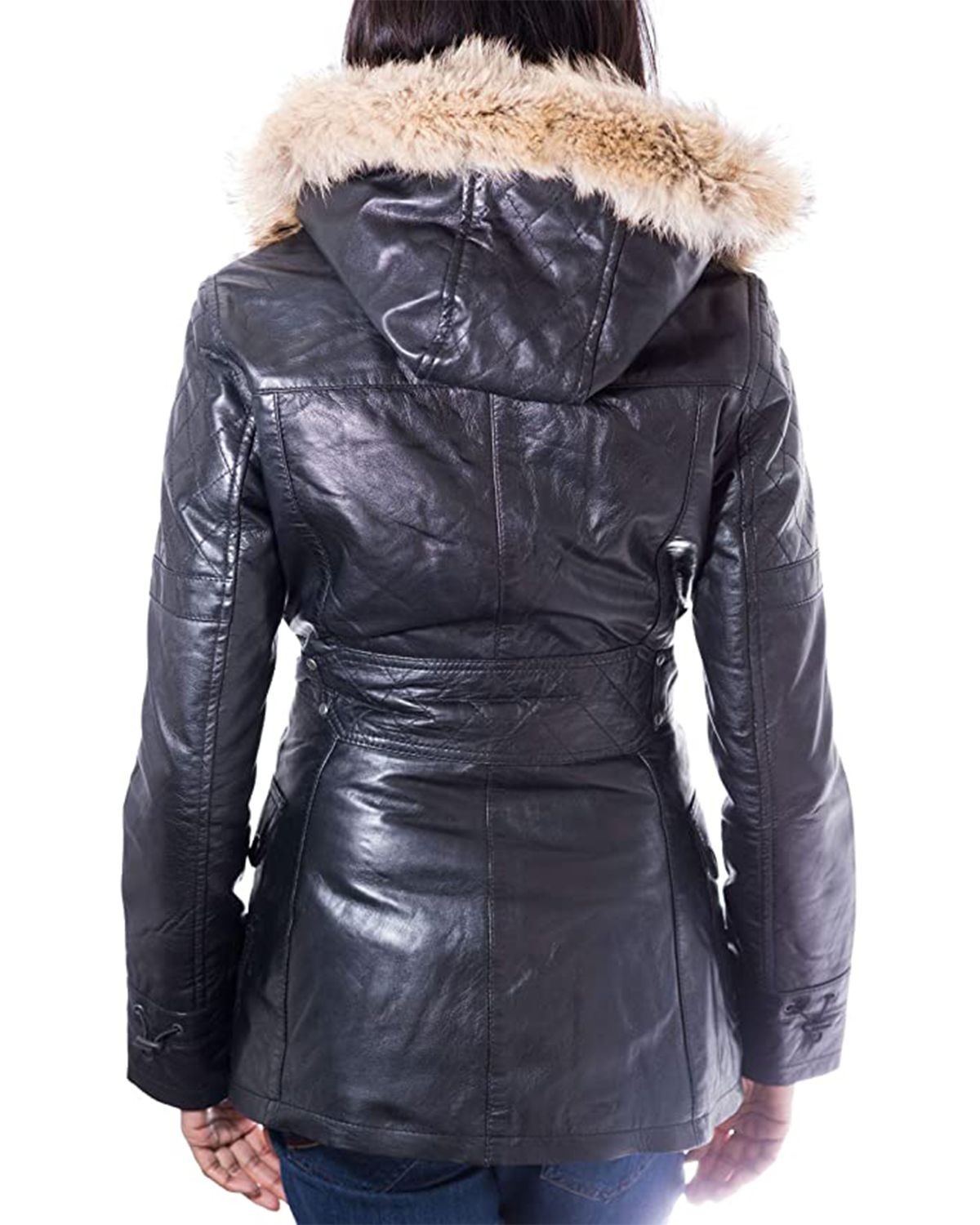 Womens Detachable Hooded Fur Collar Duffle Coat