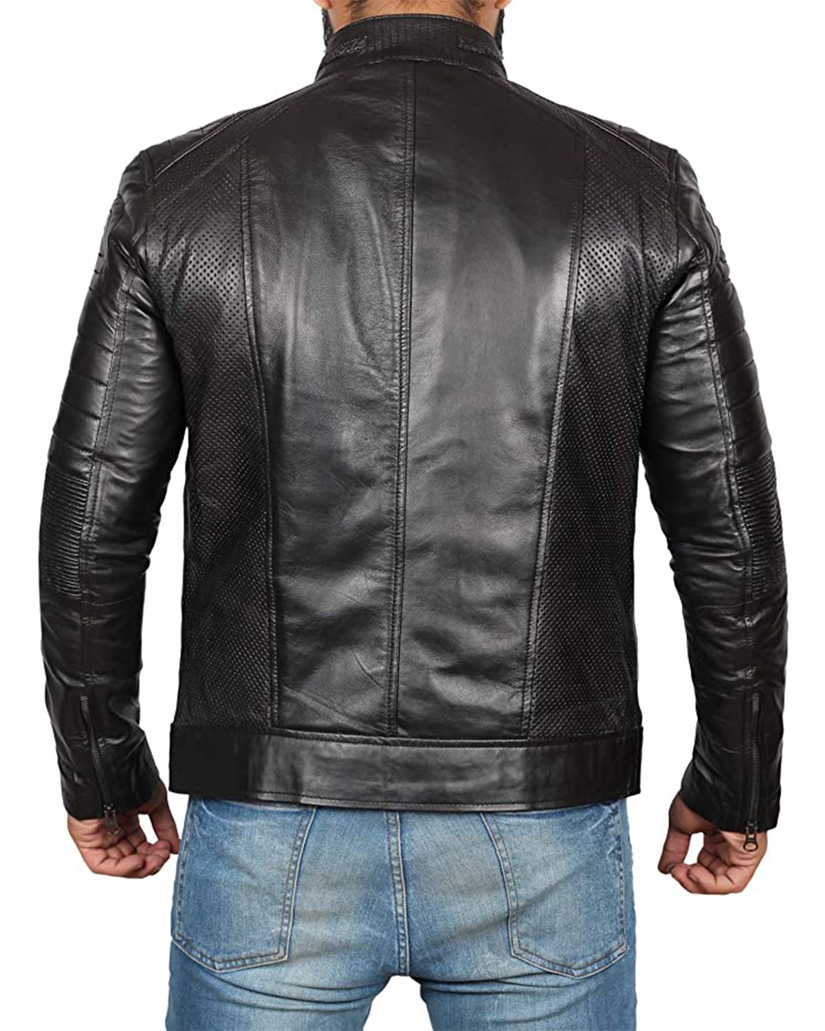 Mens Classic Cafe Racer Motorcycle Real Leather Jacket