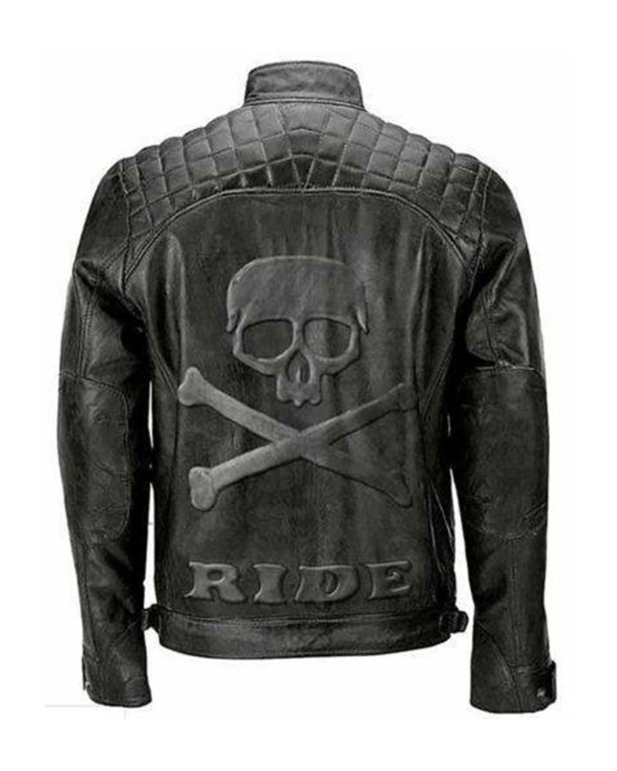 Mens Distressed Black Skull Rider Leather Jacket