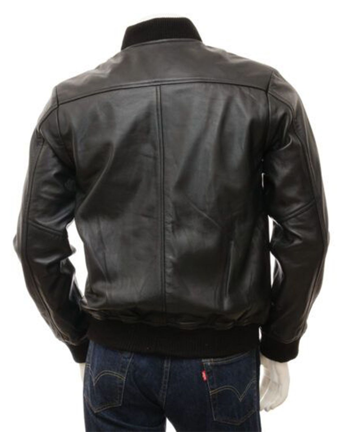 Mens Black Classic Leather Bomber Jacket