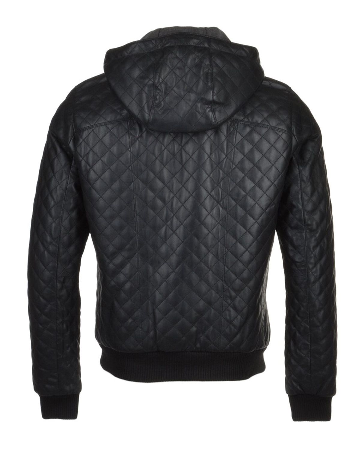 Mens Quilted Detachable Hooded Bomber Real Leather Jacket