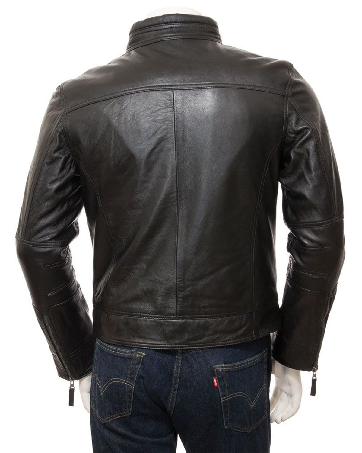 Mens Black Cafe Racer Motorcycle Leather Jacket