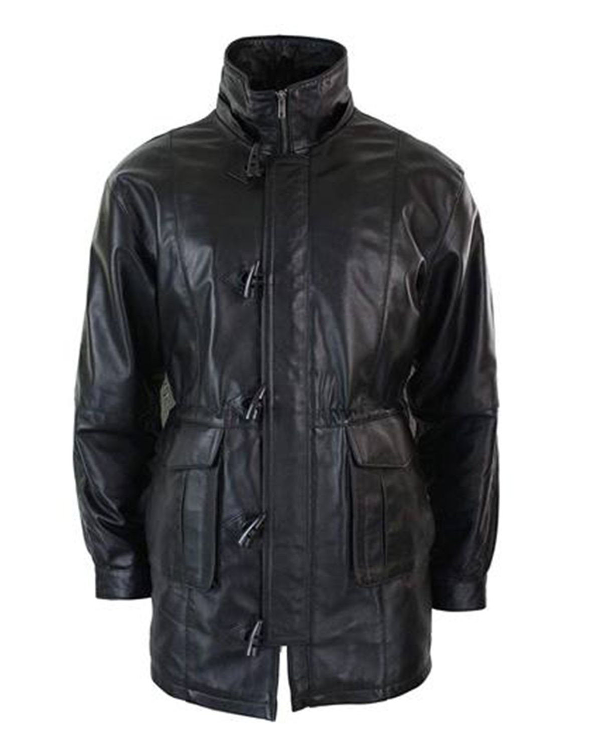 Mens Detachable Hooded 3/4 Long Black Duffle Coat